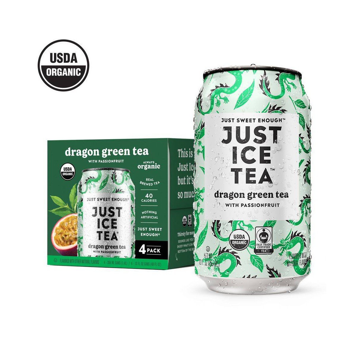GUEST_028c96b8-4f75-4041-acc5-a4de618dc5b7.jpg JUST ICE TEA Dragon Green Tea - 4pk/12 fl oz Cans: Organic Certified, Fair Trade Certified - Image 1