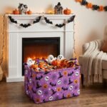 Alilang Halloween Fabric Storage Basket Foldable Organizer Bin with Handles, Purple - Image 2