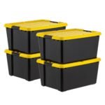 IRIS 4pk 45qt Plastic Storage Bins with Lids Black Yellow Latching Stackable Totes