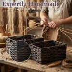 Hastings Home Handmade Rectangular Twisted Wicker Baskets - Set of 2 - Black - Image 3