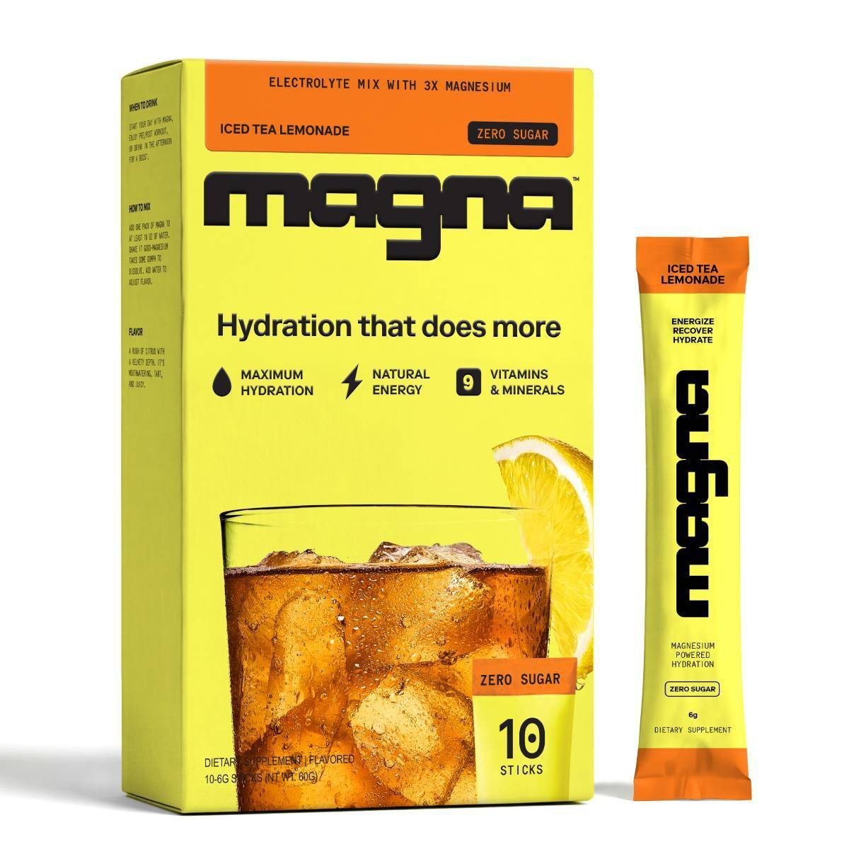 GUEST_0481c849-97bd-4dbb-9b2a-8e2dccd629f6.jpg Magna Hydration Electrolyte Mix Stick Pack Dietary Supplement Vegan Powder - Iced Tea Lemonade - 10ct: Magnesium 210mg, NSF Certified, Sugar-Free - Image 1
