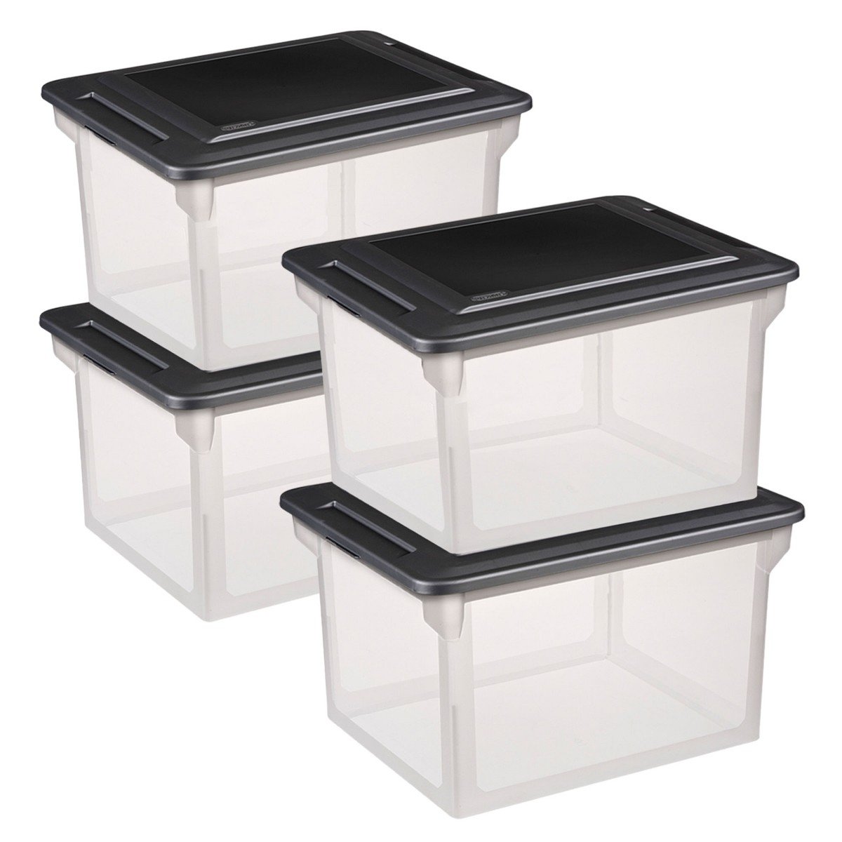 GUEST_04f689a4-43f9-48ad-a436-61e750cfebce.jpg Sterilite File Box, Document Filing Storage Bin with Lid, Clear/Black, 4 Pack - Image 1
