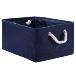Unique Bargains Foldable Fabric Home Storage Basket Bin Box With Handles Navy Blue L