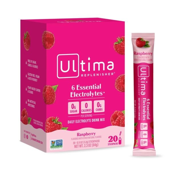 Ultima Replenisher Daily Hydration Electrolyte Stick Packs - Raspberry - 2.3oz/20ct