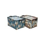 The Lakeside Collection Rustic Printed Home Storage Decor Polyester Baskets Set of 2 - Lodge Patchwork & Moose