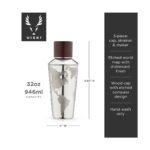 Viski Globe 32 oz Stainless Steel Cocktail Shaker with Etched World Map & Compass, Wood Cap for Whiskey Sour, Home Bar Decor, Birthday Gifts for Men - Image 5