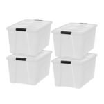 IRIS 72 Qt Stackable Plastic Storage Bins with Lids- Discreet- Pearl, 4Pk