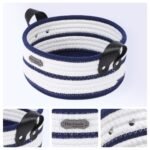 REGALWOVEN 2 Pack Woven Storage Basket with Leather Handles, Key Tray Bowl for Entryway Desk, Home Decor Dark Blue 7.9*3.9in - Image 2