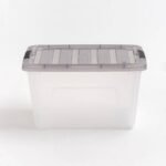 IRIS 32qt Stack and Pull Plastic Storage Bin: Clear & Gray, Stackable, Portable, Latch Closure, Built-In Handles