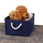 Unique Bargains Foldable Fabric Home Storage Basket Bin Box With Handles Navy Blue L - Image 2