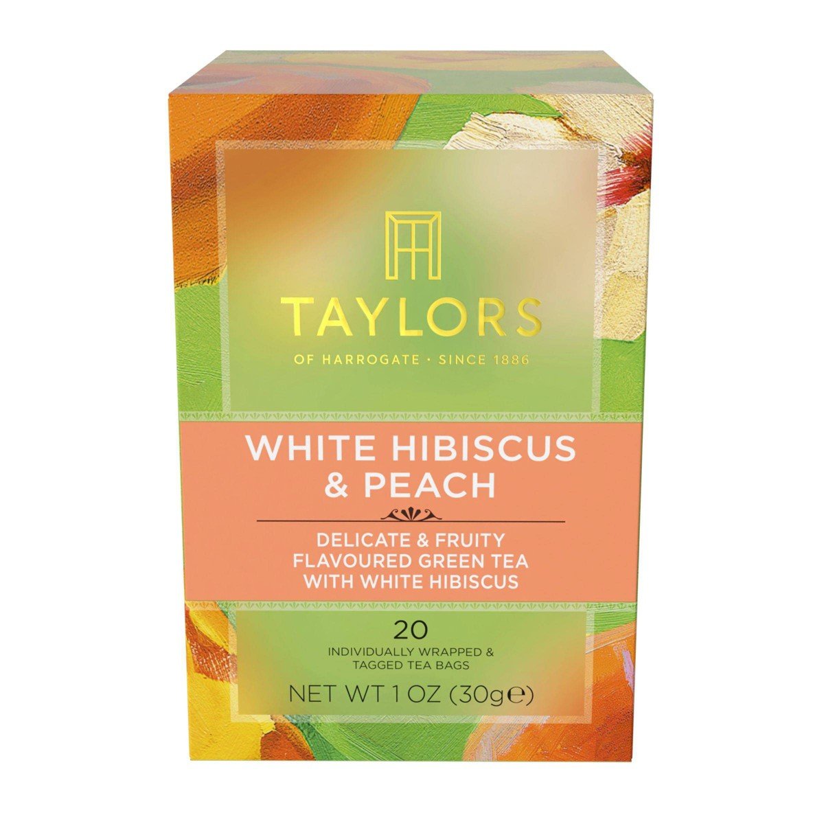 GUEST_09e04f30-6116-4300-8a25-204ab3729d07.jpg Taylors of Harrogate White Hibiscus & Peach Green Tea - 1oz/20ct: Caffeinated - Image 1