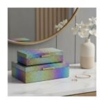 HomeRoots Set of Two Rainbow And Gold Faux Shagreen Nesting Storage Boxes With Lids - Image 2