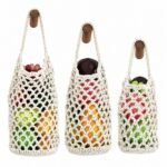 Alilang Macrame Hanging Produce Basket Set Woven Cotton Rope Storage Organizer - Light Beige, Large