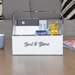 AuldHome Design Enamelware Rustic Caddy w/ Handle, Distressed White Farmhouse Sort and Store Carryall - Image 2