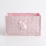 Alilang Quilted Heart Gingham Rectangular Storage Bin with Bow & Lace Accent - Pink
