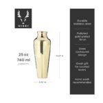 Viski Parisian Cocktail Shaker for Margarita, Whiskey Sour, Espresso Cocktails, Contoured Stainless Steel Barware for Parties, Bar Gifts, 25oz, Gold - Image 3