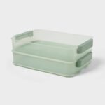 Click in Place 6.7qt Shallow Plastic Storage Bin for Home and Office Organization Green Tint - Brightroom™ - Image 5