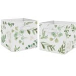 Sweet Jojo Designs Fabric Storage Bins Set Botanical Green and White