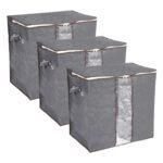 Unique Bargains Storage Bag Organizer with Reinforced Handle for Comforters Bedding Blankets Clothing Pillows Foldable with Sturdy Zipper Grey
