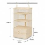 Alilang 3 Shelf Hanging Closet Organizer with Zipper Storage Compartment and Hooks - Beige - Image 5