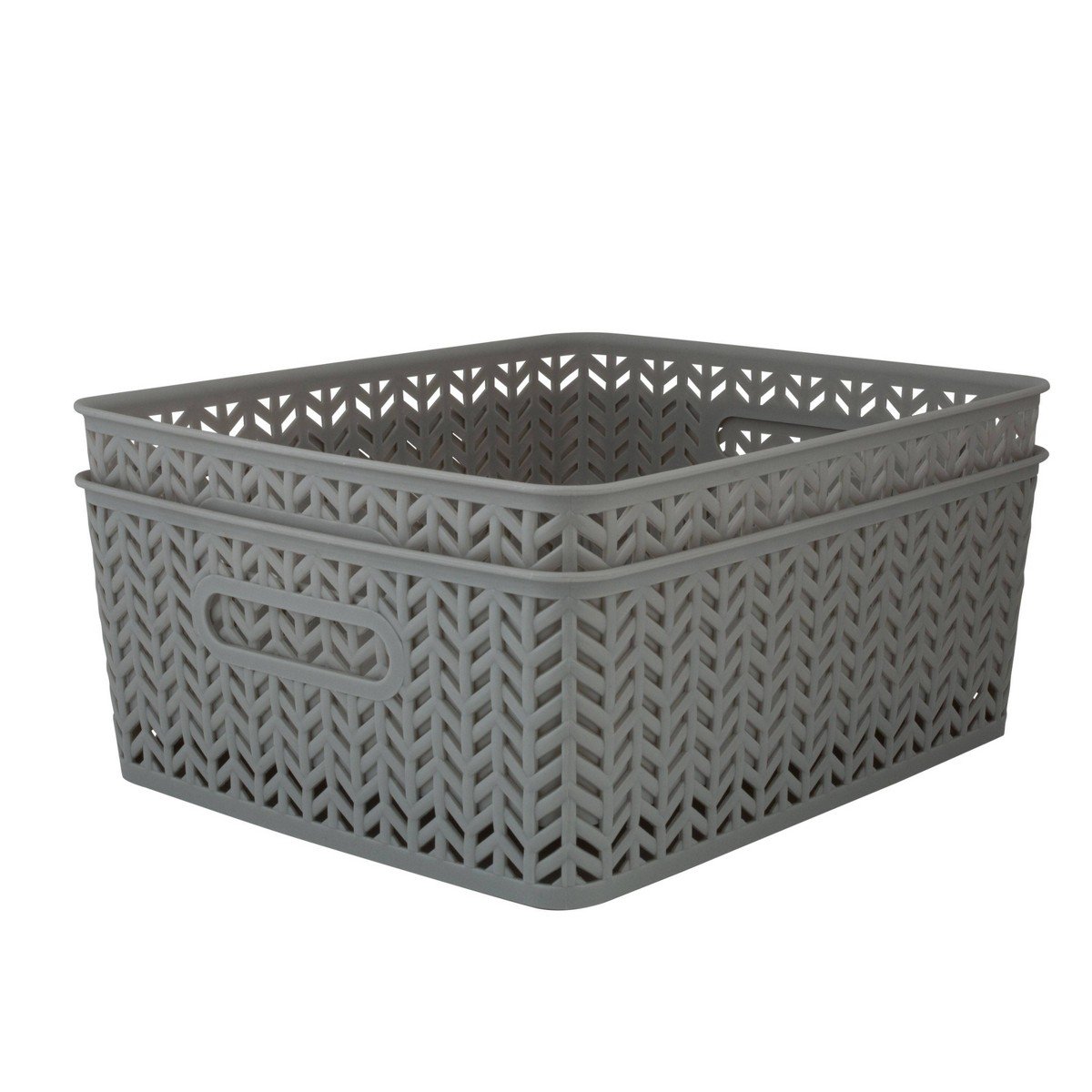 GUEST_112cce51-5ad4-4060-898e-09a34abc8d2e.jpg Simplify 2pk Resin Herringbone Storage Tote Medium Gray - Image 1
