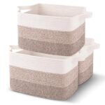 Cheer Collection Cotton Rope Storage Baskets – Set of 3 Durable Woven Bins for Laundry, Toys, Towels in Tan for Home Organizing - Image 2