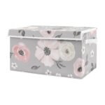 Sweet Jojo Designs Girl Fabric Storage Toy Bin Watercolor Floral Grey and Pink