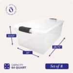 Homz 64 Qt Multipurpose Stackable Storage Bin with Latching Lids, Clear (8 Pack) - Image 4