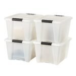 IRIS 32 Qt Stackable Plastic Storage Bins with Lids- Discreet- Pearl, 4Pk