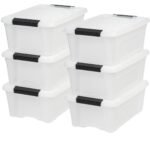 IRIS 13 Qt Stackable Plastic Storage Bins with Lids, Discreet- Pearl, 6Pk