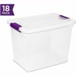 Sterilite 27 Qt ClearView Latch Box 18 Pack, Stackable Storage Bins with Lids, Clear Plastic Organizers for Clothes, Shoes & More