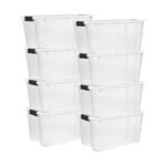 Sterilite 70 Qt Ultra Latch Box, Stackable Storage Bin with Lid, Plastic Container with Heavy Duty Latches to Organize, Clear and White Lid, 8-Pack
