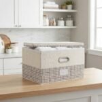 REGALWOVEN Storage Cube, Fabric Storage Bin with Handles for Shelves, Plaid Collapsible Storage Basket for Clothes Beige 15*9.8*8.3in - Image 4