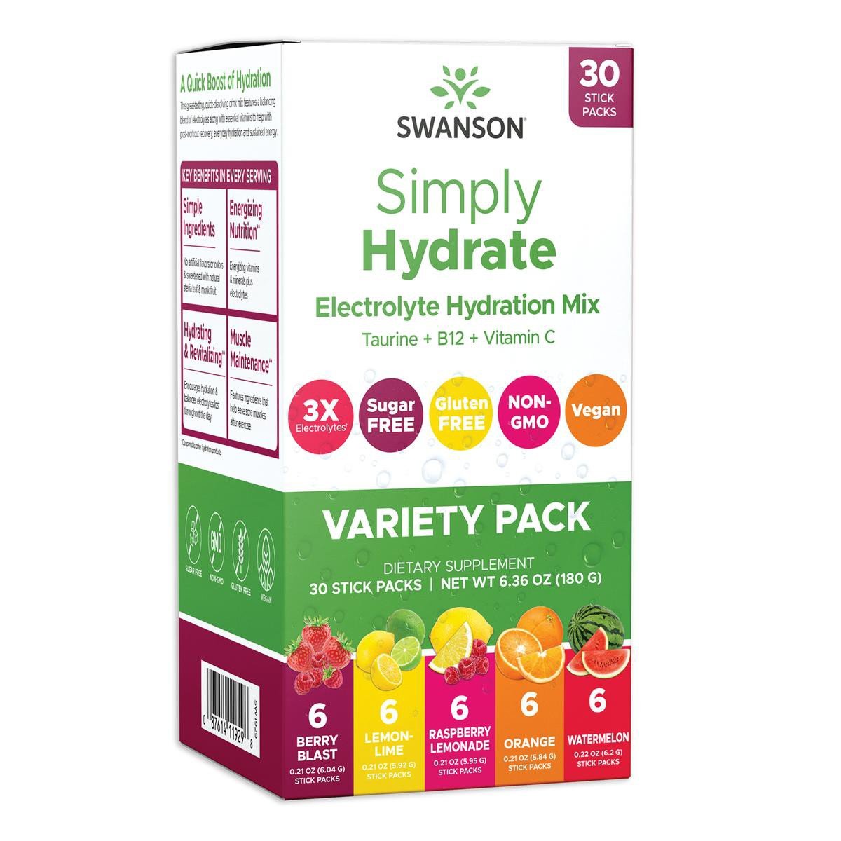 GUEST_19583d31-ec29-4232-8a79-7011cb0b8ff0.jpg Swanson Simply Hydrate Electrolyte Hydration Mix - Variety Pack - Image 1