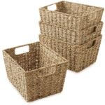 Casafield Set of 4 Hyacinth Storage Baskets with Handles - Espresso Brown, 12" x 9" x 6" Rectangular Bins for Shelves, Blankets, Laundry Organization - Image 8