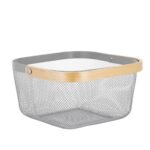 Simplify Mesh Tote with Bamboo Handle Gray: Metal Decorative Storage Bin, No Assembly, 9.45" H x 9.84" D x 6.9" W - Image 4