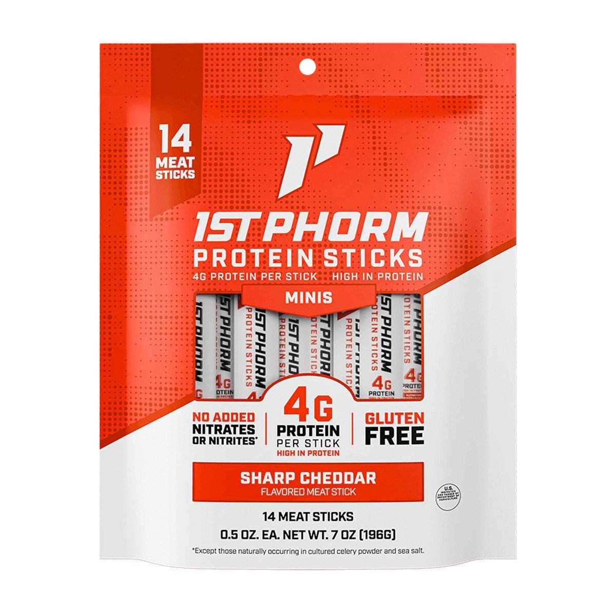 GUEST_1a500f63-6a2d-4e19-ac64-13bd3fb7ffc1.jpg 1st Phorm Sharp Cheddar Protein Mini Meat Sticks - 7oz/14ct - Image 1