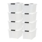 IRIS 33 Qt Stackable Plastic Storage Bins with Lids and Latching Buckles, Pearland, 8Pk
