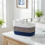 REGALWOVEN 2 Pack Woven Storage Basket, Shelf Closet Storage Bin for Blankets, Shoes, with Hidden Handles for Home Blue White 15*9.8*9.1in - Image 3
