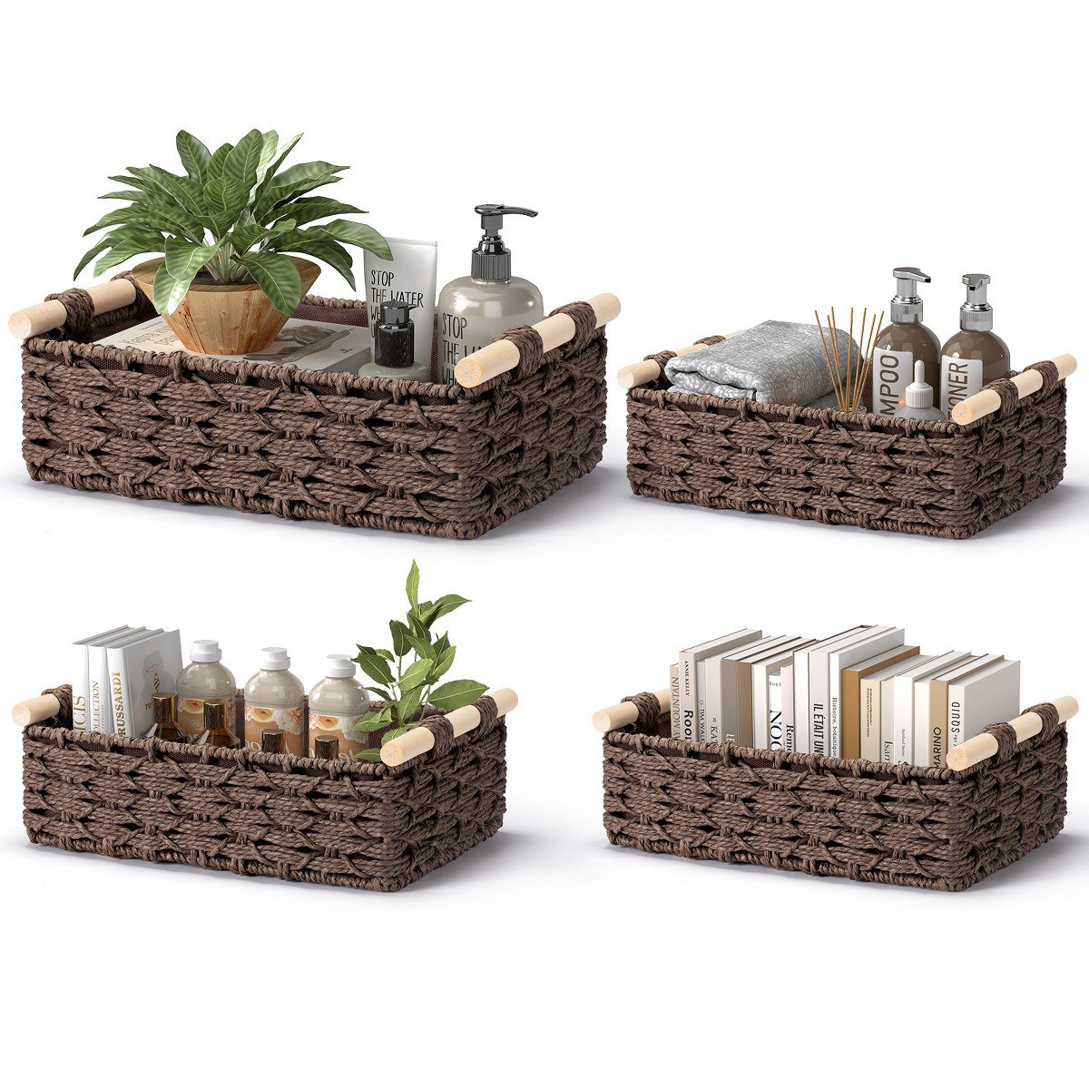 GUEST_1eb6661b-5774-47bb-98bf-37f4fc743e29.jpg Wicker Storage Basket Set of 4 Handwoven Decorative Baskets with Handles Multi-Size Paper Rope Organizer for Bathroom Countertop Shelf - Image 1