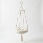 Alilang Hanging Macrame Style Storage Basket Round Organizer with Tassel for Bedroom Living Room Bathroom, White