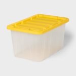 27gal Heavy Duty Storage Tote Clear with Yellow Lid - Brightroom