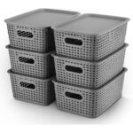 Summit Adventure Plastic Storage Baskets Bins with Lid Organizing Storage Bins for Shelves Drawers Desktop Closet Playroom Classroom Office,6 Pack