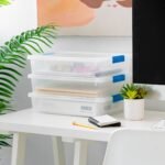 IRIS Storage Clip Box Blue: Stackable Storage Bin with Lid, 5.5 Qt, Built-In Handles, Transparent, Universal & Scrapbook Storage - Image 5