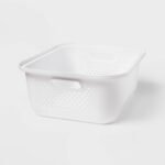 Small Rounded Square Decorative Plastic Bin with Cutout Handles White - Brightroom™