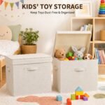3-Pack Large Fabric Storage Bins with Lids – Deep 15x11.3x12.5 Inch, Stackable, Foldable, Sturdy Cotton-Linen with Handles for Closet & Pantry - Image 3