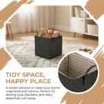 REGALWOVEN 2 Pcs Woven Storage Basket, Shelf Closet Storage Bin for Clothes, Shoes, Organizer Bin with Handles for Home Decor Black 11.8*9.1*11.4in - Image 3