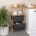 Household Essentials Bamboo Storage Shelf with Cotton Fabric Drawers Natural/Black: Decorative Storage Bins, 37.8" Height - Image 3