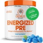 The Genius Brand Energized Pre Workout Powder – Caffeine Infused Booster Supplement, Blue Raspberry - 12.83 Oz, 20 Servings