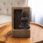 Nature Spring Tabletop Water Fountain - Sitting Buddha Statue by a Stone Wall Waterfall, Electric Pump & Soothing Sounds for Office and Home Decor
